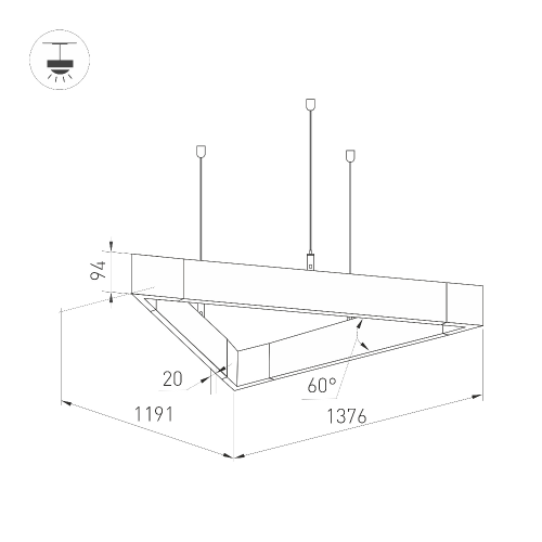 Светильник ALT-LINEAIR-TRIANGLE-FLAT-UPDOWN-DIM-1375-130W Day4000 (BK, 100 deg, 230V) (Arlight, IP20 Металл, 3 года)