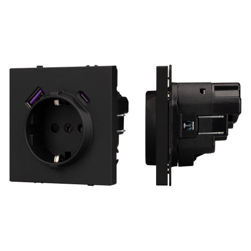 Механизм розетки с USB зарядкой SCT-NOBE-MUAC-SFPL-BK (230V, 16A) (Arlight, Черный оникс)