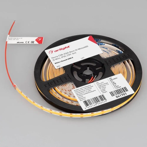 Лента COB-X360-8mm 5V White6000 (5 W/m, IP20, 5m) (Arlight, -)