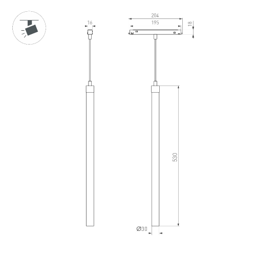 Светильник MAG-ORIENT-TUBE-HANG-L500-7W Day4000 (BK, 360 deg, 48V) (Arlight, IP20 Металл, 3 года)