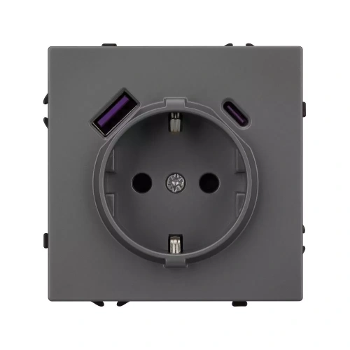 Механизм розетки с USB зарядкой SCT-NOBE-MUAC-SFPL-GR (230V, 16A) (Arlight, Серый базальт)