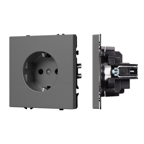 ARL NOBE Розетка зк со шторками софт-тач серый базальт SCT-MEU-SFPL-GR (250V, 16A) (Arlight, -)