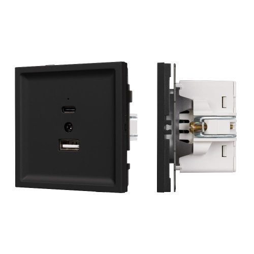 Механизм USB розетки SCT-TENDO-MUAC-SFPL-BK (5V, 3A, QC3) (Arlight, Матовый черный)