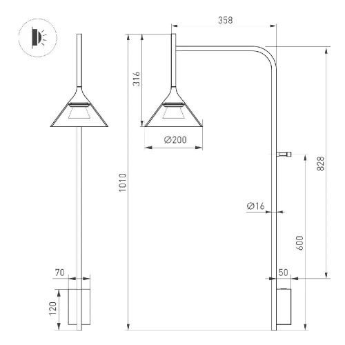 Светильник SP-OMBRELLO-WALL-7W Warm3000 (BK, 30 deg, 230V) (Arlight, IP20 Металл, 5 лет)