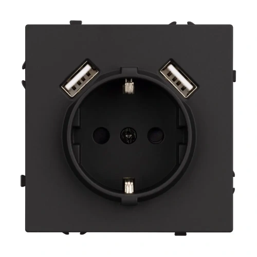 ARL NOBE Розетка зк со шторками с USB тип А+А софт-тач черный оникс SCT-MUAA-SFPL-BK (250V, 16A) (Arlight, -)