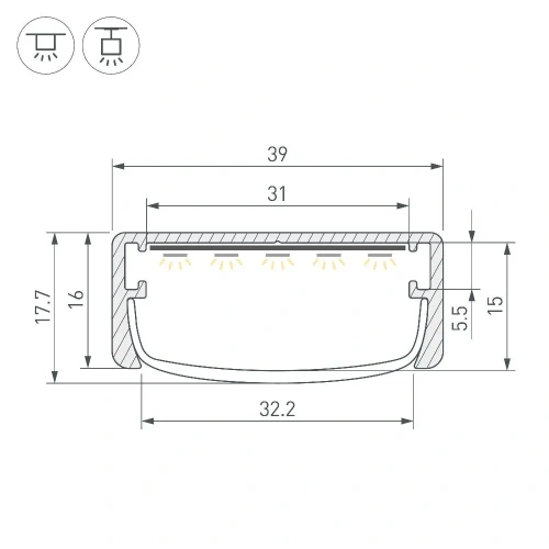Профиль ARH-WIDE-W39-2000 ANOD (Arlight, Алюминий)