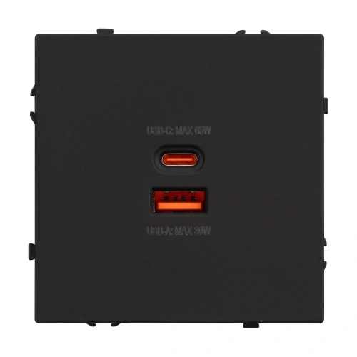 Механизм розетки с быстрой USB зарядкой SCT-NOBE-MUAC-SFPL-FC-BK (65W, QC3) (Arlight, Черный оникс)