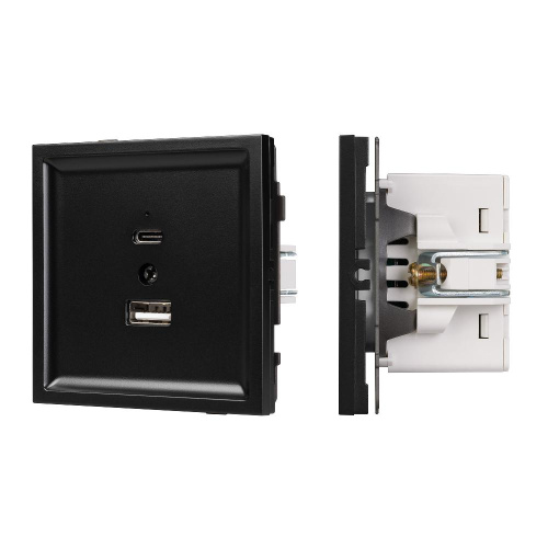 Механизм USB розетки SCT-TENDO-MUAC-PL-BK (5V, 3A, QC3) (Arlight, Черный)
