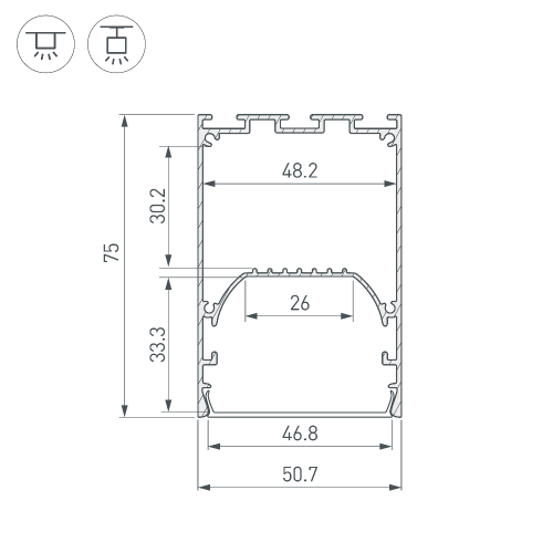 Профиль LINE-S-5075-2000 BLACK (Arlight, Алюминий)