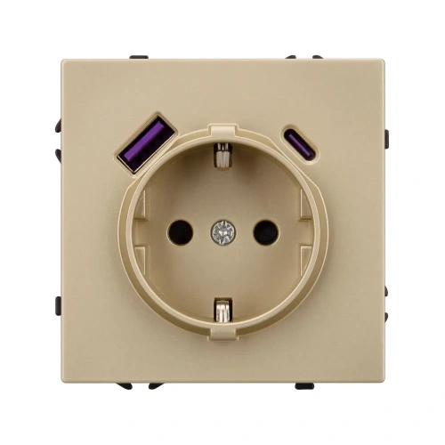 ARL NOBE Розетка зк со шторками с USB тип А+С софт-тач золотой песок SCT-MUAC-SFPL-GD (250V, 16A) (Arlight, -)