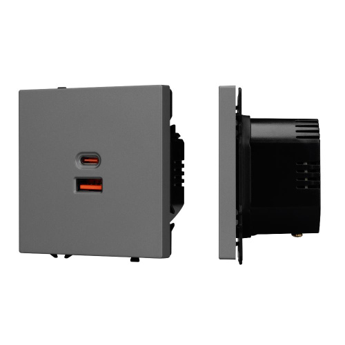 ARL NOBE USB Розетка тип A+C софт-тач серый базальт SCT-MUAC-SFPL-FC-GR (65W, QC3) (Arlight, -)