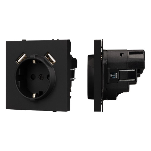Механизм розетки с USB зарядкой SCT-NOBE-MUAA-SFPL-BK (230V, 16A) (Arlight, Черный оникс)