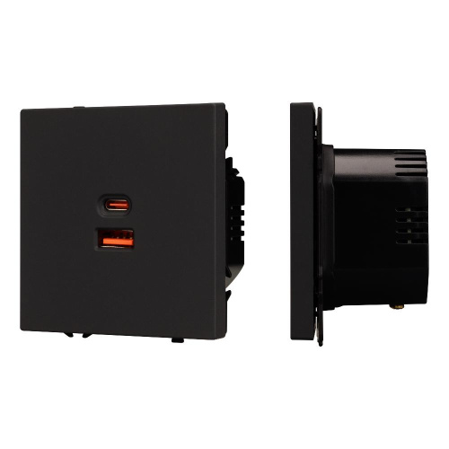 ARL NOBE USB Розетка тип A+C софт-тач черный оникс SCT-MUAC-SFPL-FC-BK (65W, QC3) (Arlight, -)