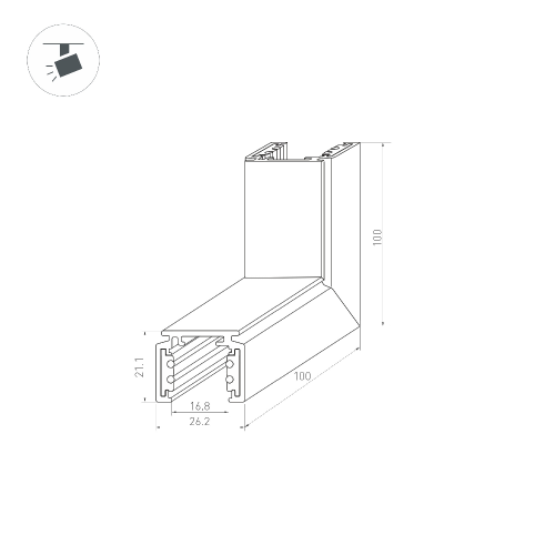 Коннектор угловой MAG-ORIENT-CON-2620-L90-EXT (WH, внешний) (Arlight, IP20 Металл, 3 года)