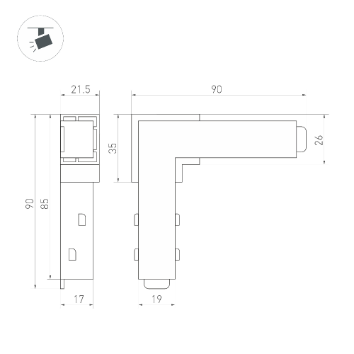 Коннектор угловой MAG-ORIENT-CON-L90-POWER (WH) (Arlight, IP20 Пластик, 3 года)