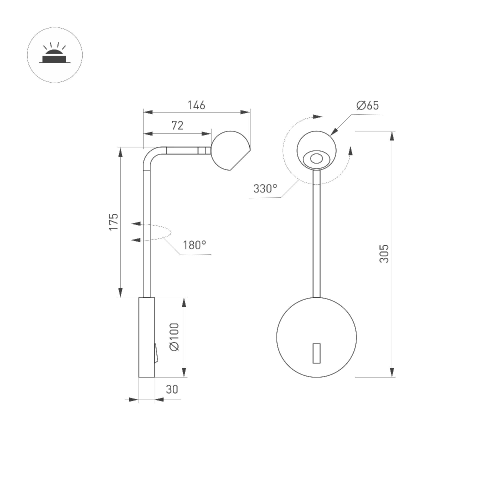 Светильник SP-OTTORI-LONG-WALL-6W Warm3000 (BK, 30 deg, 230V) (Arlight, IP20 Металл, 3 года)