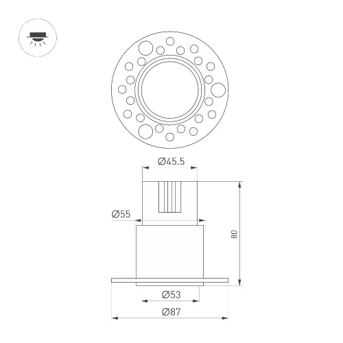 Светильник MS-INVISIO-TRIMLESS-R55-15W Warm3000 (WH-WH, 36 deg, 230V) (Arlight, IP54 Металл, 5 лет)