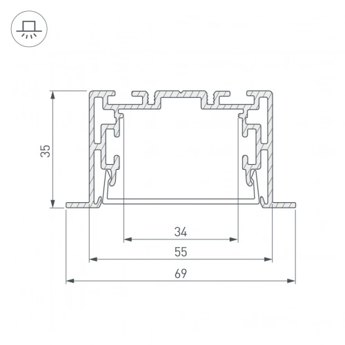 Профиль с экраном S2-LINIA69-F-2500 ANOD+OPAL (Arlight, Алюминий)