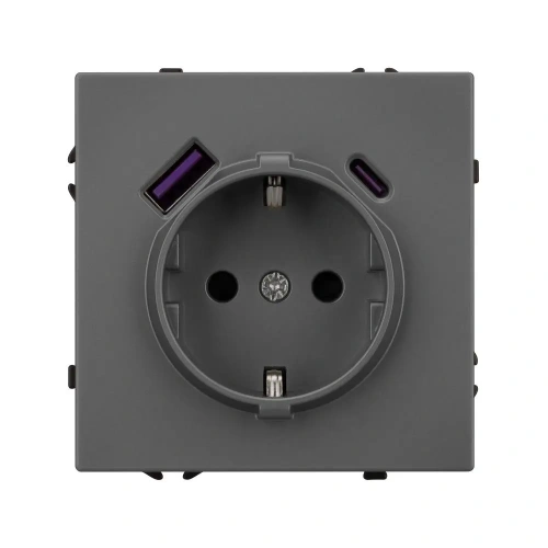 ARL NOBE Розетка зк со шторками с USB тип А+С софт-тач серый базальт SCT-MUAC-SFPL-GR (250V, 16A) (Arlight, -)