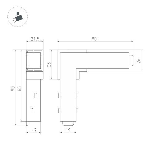 Коннектор угловой MAG-ORIENT-CON-L90-POWER (BK) (Arlight, IP20 Пластик, 3 года)