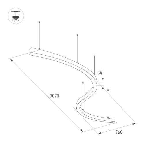 Светильник SP-LINE-HANG ARC-S3535-D1500-124W Warm3000 (BLACK, 230V) (Arlight, Металл)