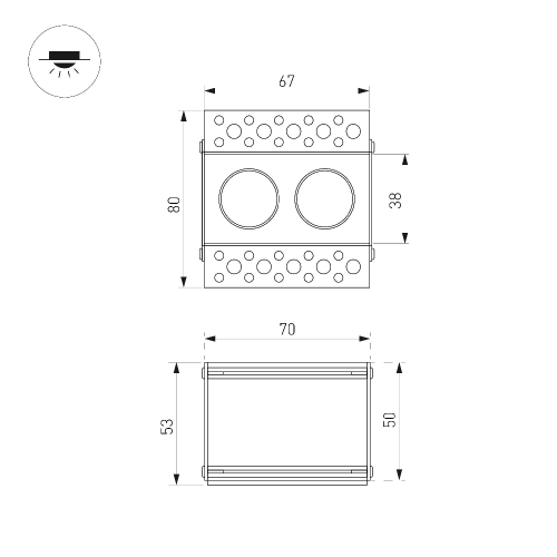 Светильник MS-ORIENT-BUILT-TRIMLESS-TC-S38x67-5W Warm3000 (WH-BK, 30 deg, 230V) (Arlight, IP20 Металл, 5 лет)