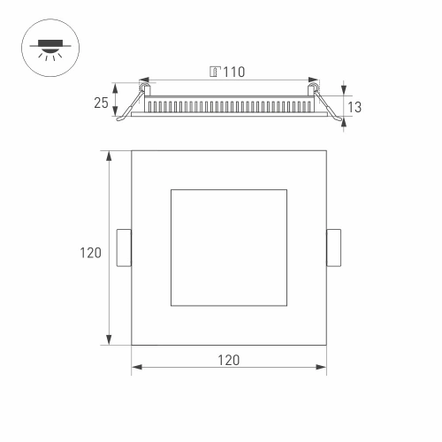 Светильник DL-120x120M-9W Day White (Arlight, IP40 Металл, 3 года)