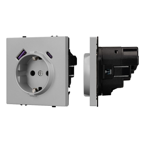 ARL NOBE Розетка зк со шторками с USB тип А+С софт-тач никель SCT-MUAC-SFPL-IS (250V, 16A) (Arlight, -)