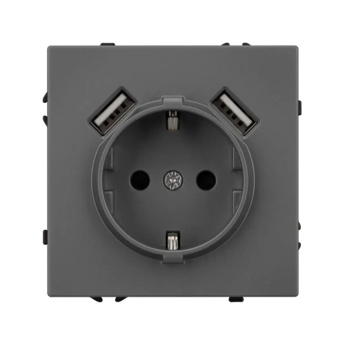 ARL NOBE Розетка зк со шторками с USB тип А+А софт-тач серый базальт SCT-MUAA-SFPL-GR (250V, 16A) (Arlight, -)