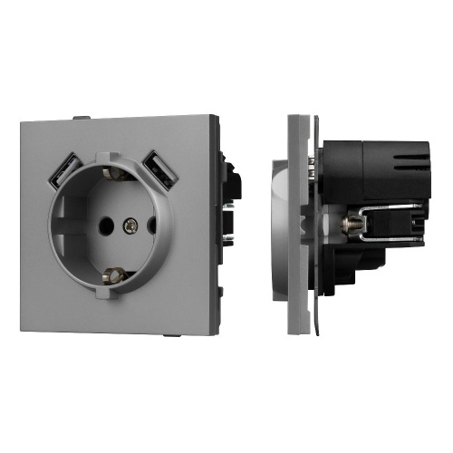 Механизм розетки с USB зарядкой SCT-TENDO-MUAA-PL-GR (230V, 16A) (Arlight, Графитовый)