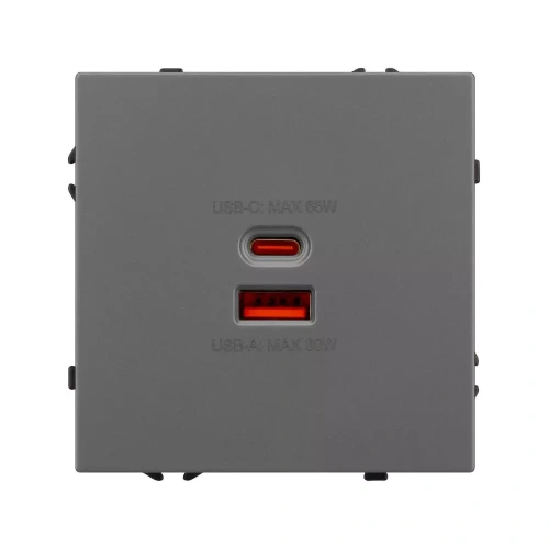 Механизм розетки с быстрой USB зарядкой SCT-NOBE-MUAC-SFPL-FC-GR (65W, QC3) (Arlight, Серый базальт)