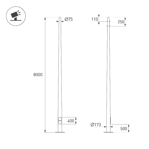 Опора фланцевая OXOR-OK-D75-L8000 (BK) (Arlight, Сталь)