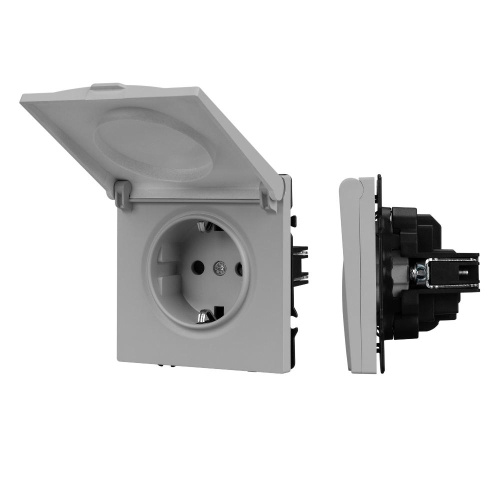 ARL NOBE Розетка зк со шторками и крышкой софт-тач никель SCT-MCP-SFPL-IS (250V, 16A) (Arlight, -)