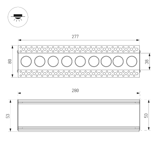 Светильник MS-ORIENT-BUILT-TRIMLESS-TC-S38x277-20W Warm3000 (WH-BK, 30 deg, 230V) (Arlight, IP20 Металл, 5 лет)