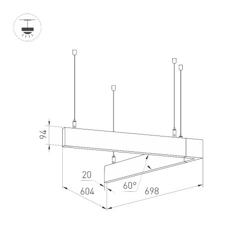 Светильник ALT-LINEAIR-ANGLE-60-FLAT-UPDOWN-DIM-700x605-55W Warm3000 (BK, 100 deg, 230V) (Arlight, IP20 Металл, 3 года)